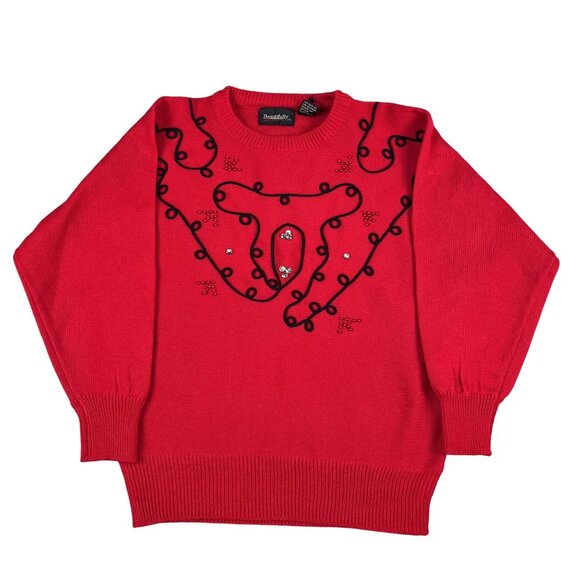 Vintage Beautifully Mine Womens 80s Rhinetone Red Sweater Sz Medium - Picture 1 of 6